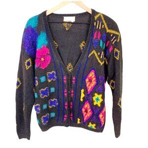 Vintage Jennifer Reed Oversized Button Down Hand Knitted Cardigan Sweater MED